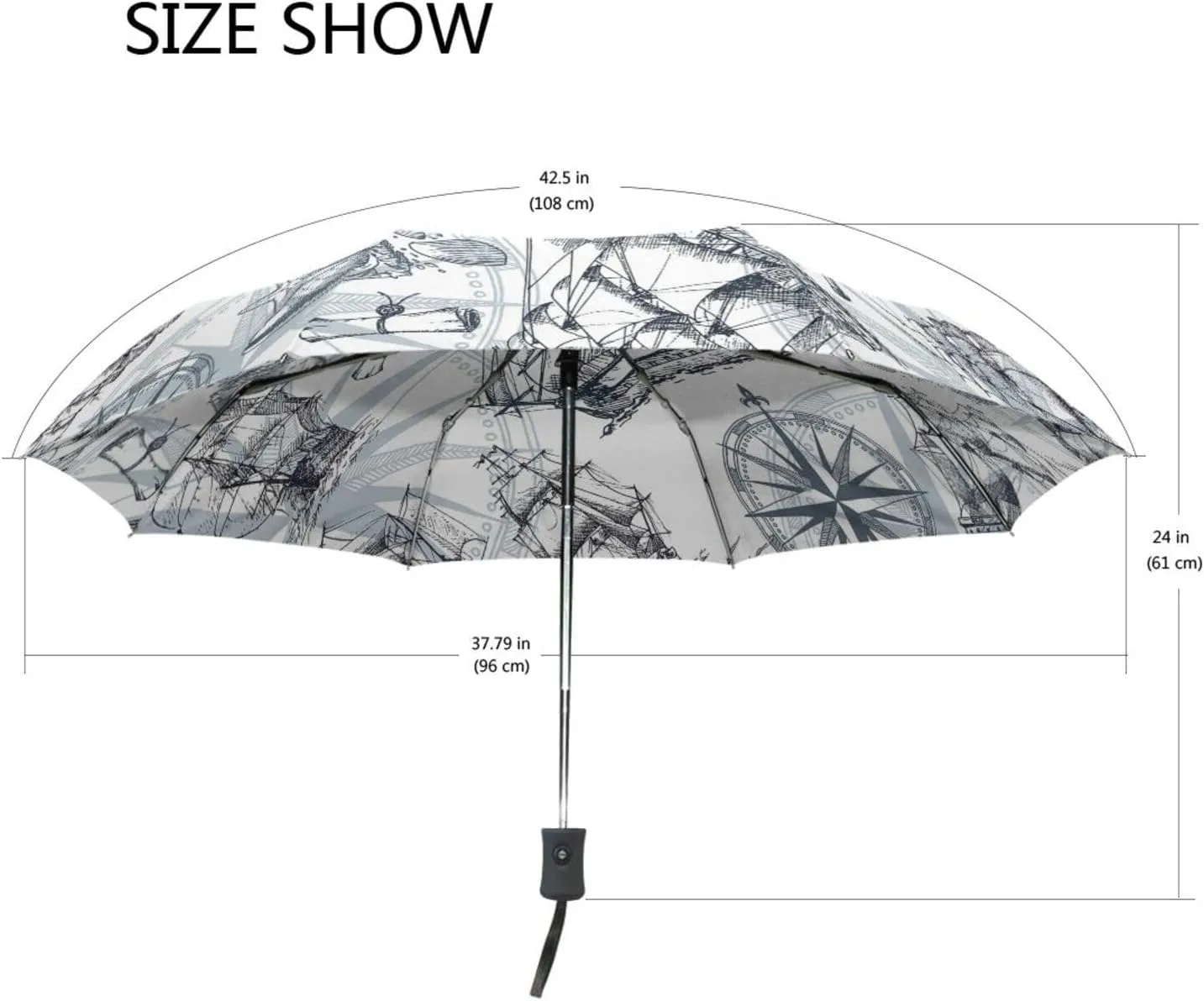 Poeticcity Automatic Folding Umbrella, Auto Open/Close 3 Folds Parasol, Compact Windproof Strong Umbrellas for Travel Sun & Rain