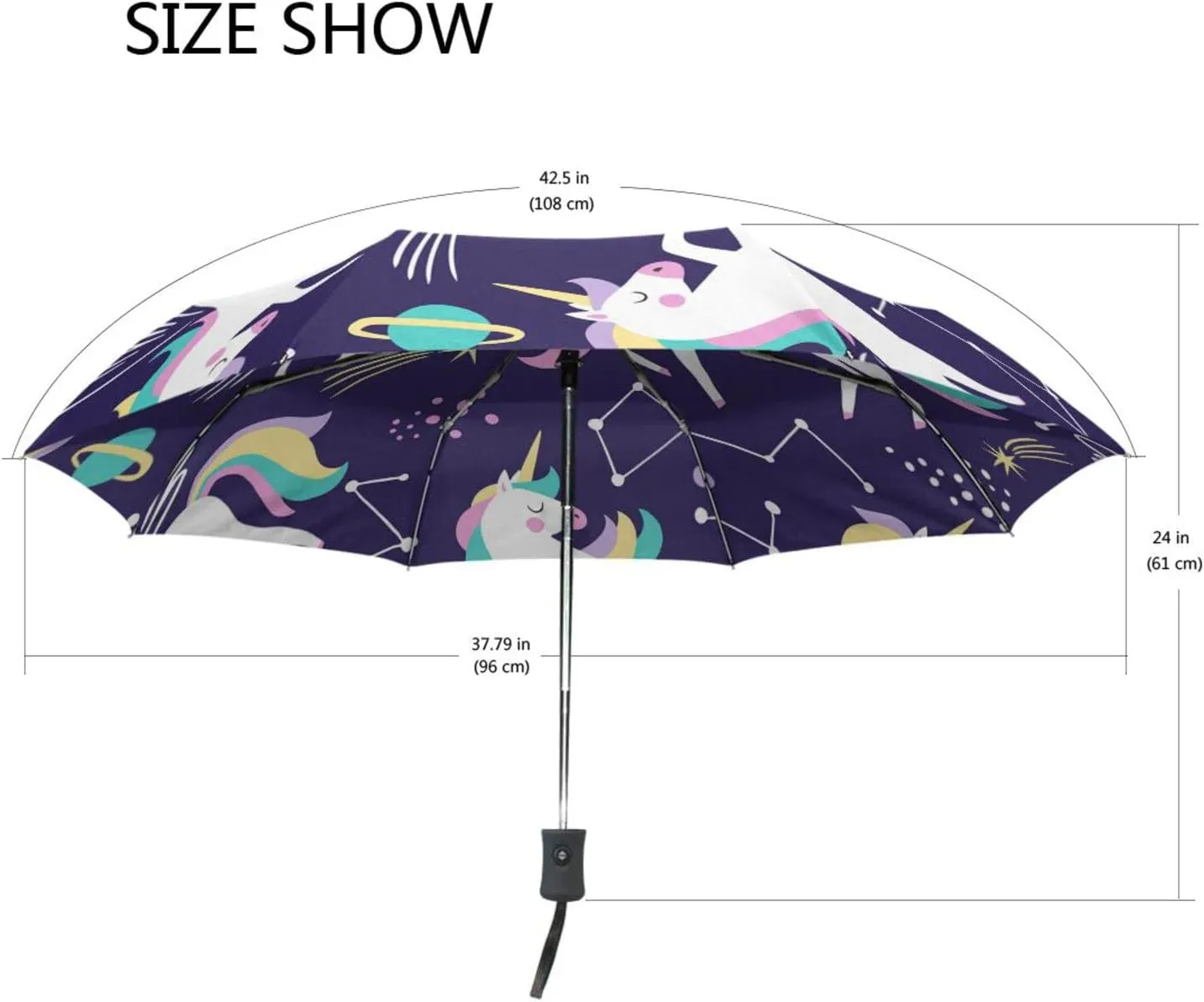 Poeticcity Automatic Folding Umbrella, Auto Open/Close 3 Folds Parasol, Compact Windproof Strong Umbrellas for Travel Sun & Rain
