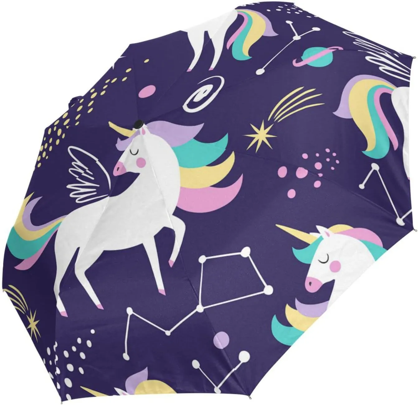 Poeticcity Automatic Folding Umbrella, Auto Open/Close 3 Folds Parasol, Compact Windproof Strong Umbrellas for Travel Sun & Rain