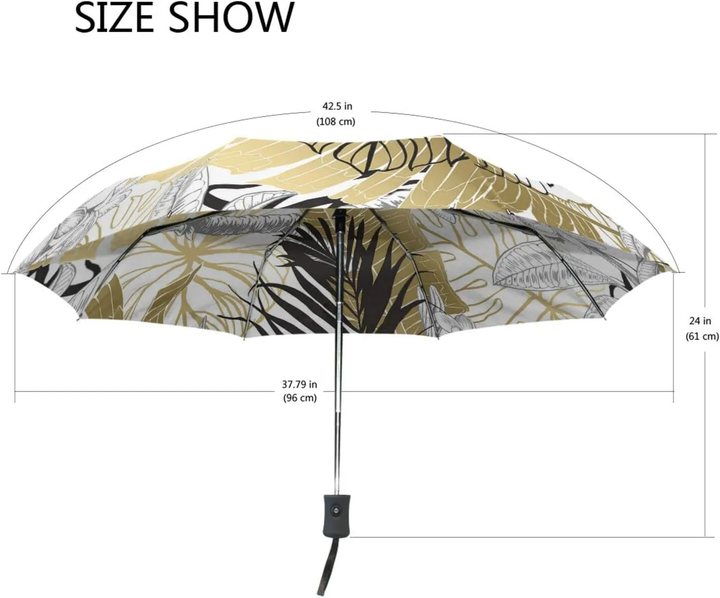 Poeticcity Automatic Folding Umbrella, Auto Open/Close 3 Folds Parasol, Compact Windproof Strong Umbrellas for Travel Sun & Rain
