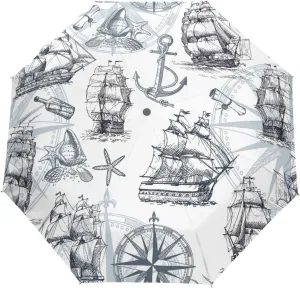 Poeticcity Automatic Folding Umbrella, Auto Open/Close 3 Folds Parasol, Compact Windproof Strong Umbrellas for Travel Sun & Rain