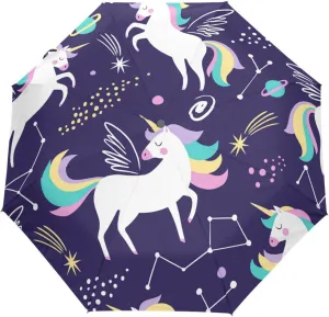 Poeticcity Automatic Folding Umbrella, Auto Open/Close 3 Folds Parasol, Compact Windproof Strong Umbrellas for Travel Sun & Rain