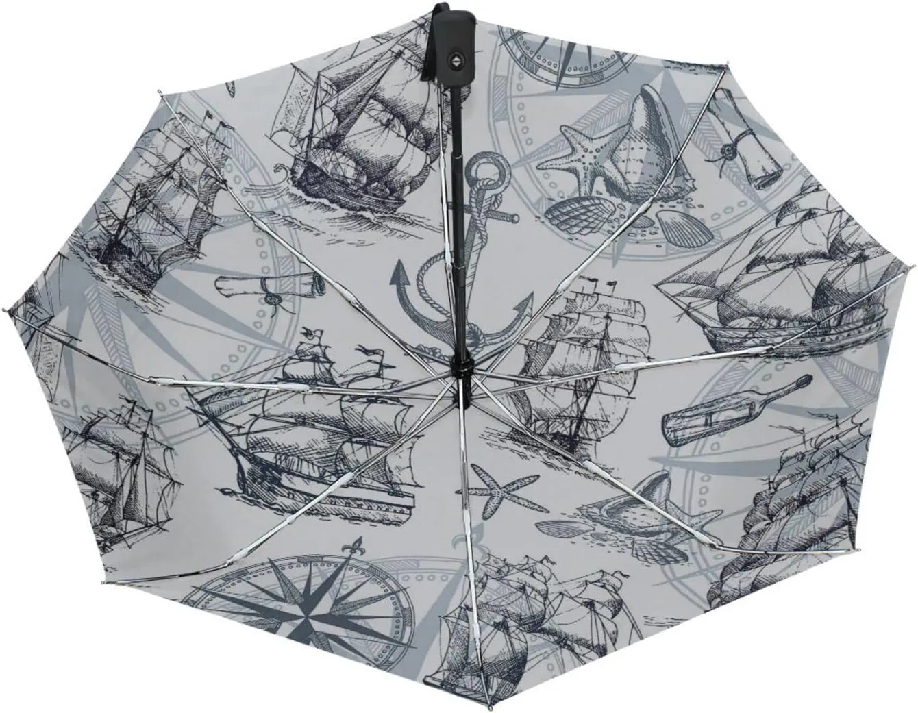 Poeticcity Automatic Folding Umbrella, Auto Open/Close 3 Folds Parasol, Compact Windproof Strong Umbrellas for Travel Sun & Rain