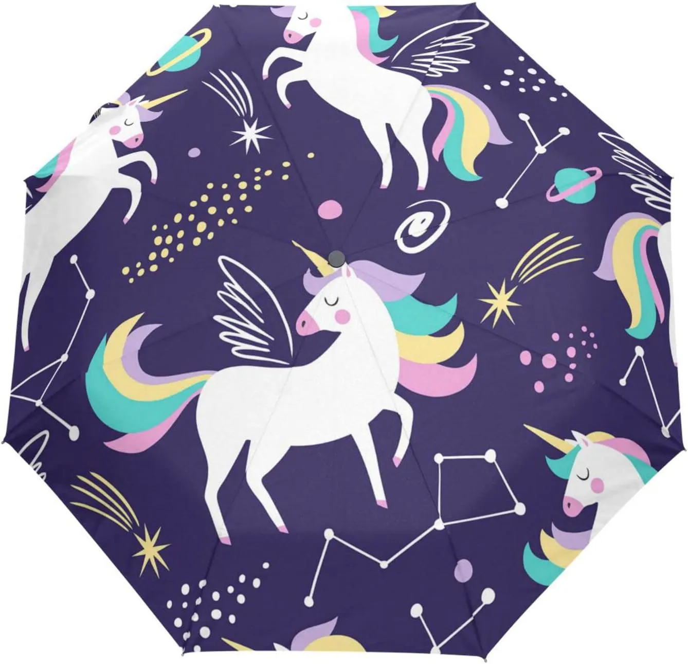 Poeticcity Automatic Folding Umbrella, Auto Open/Close 3 Folds Parasol, Compact Windproof Strong Umbrellas for Travel Sun & Rain