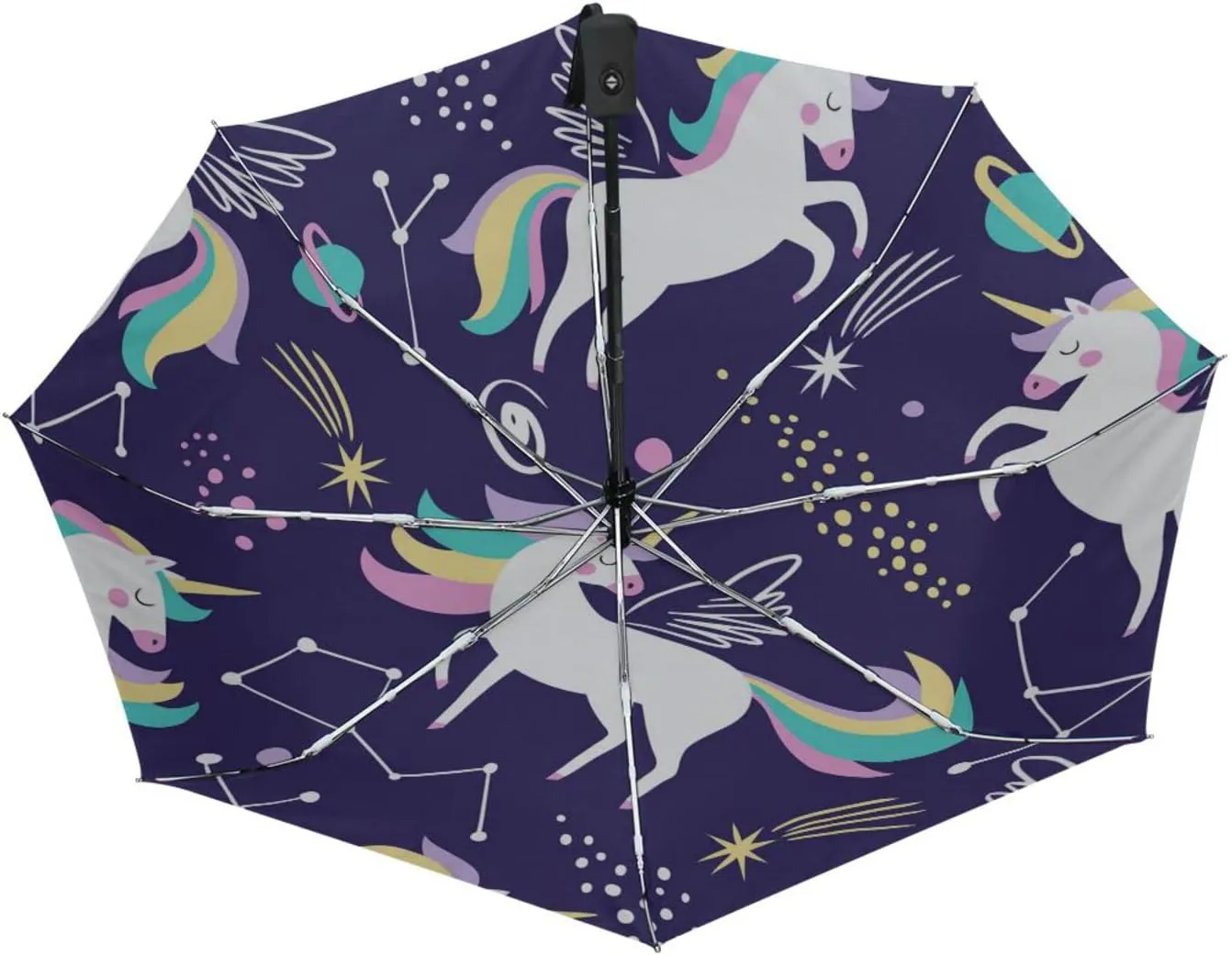 Poeticcity Automatic Folding Umbrella, Auto Open/Close 3 Folds Parasol, Compact Windproof Strong Umbrellas for Travel Sun & Rain