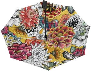 Poeticcity Automatic Folding UPF 50  Anti-UV Rain Umbrella, Auto Open/Close 3 Folds Sun Parasol Canopy Windproof Compact Travel Umbrella
