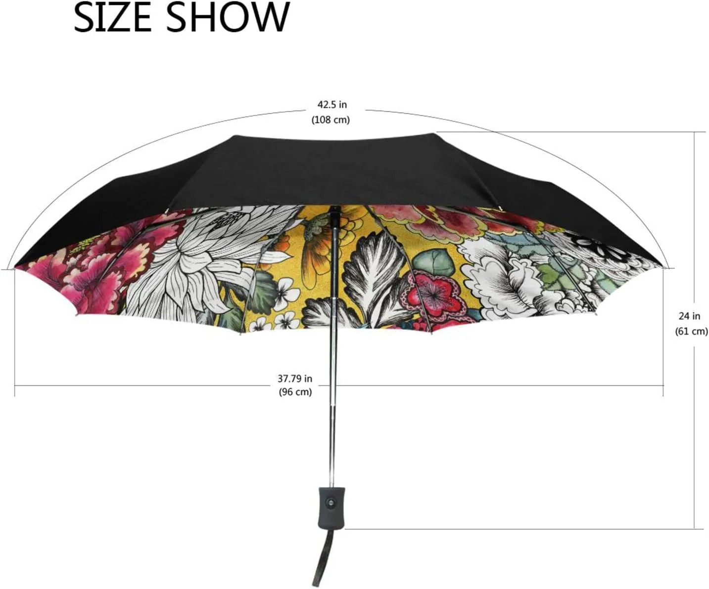 Poeticcity Automatic Folding UPF 50  Anti-UV Rain Umbrella, Auto Open/Close 3 Folds Sun Parasol Canopy Windproof Compact Travel Umbrella