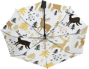 Poeticcity Automatic Folding UPF 50  Anti-UV Rain Umbrella, Auto Open/Close 3 Folds Sun Parasol Canopy Windproof Compact Travel Umbrella