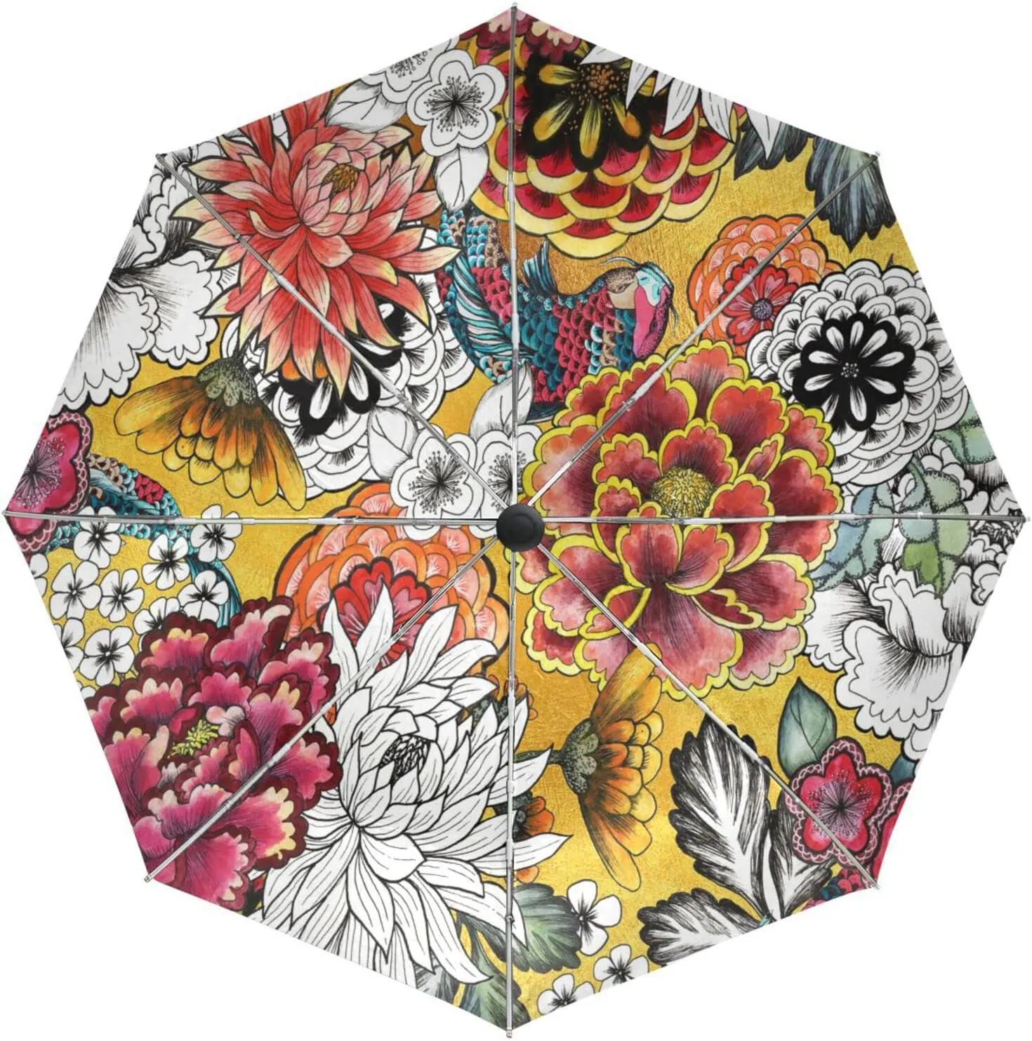 Poeticcity Automatic Folding UPF 50  Anti-UV Rain Umbrella, Auto Open/Close 3 Folds Sun Parasol Canopy Windproof Compact Travel Umbrella
