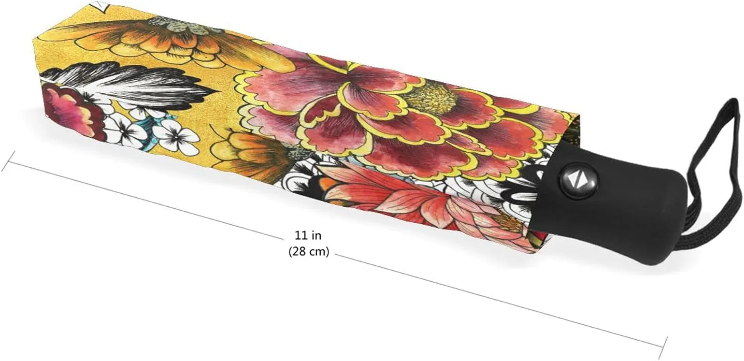 Poeticcity Automatic Folding UPF 50  Anti-UV Rain Umbrella, Auto Open/Close 3 Folds Sun Parasol Canopy Windproof Compact Travel Umbrella