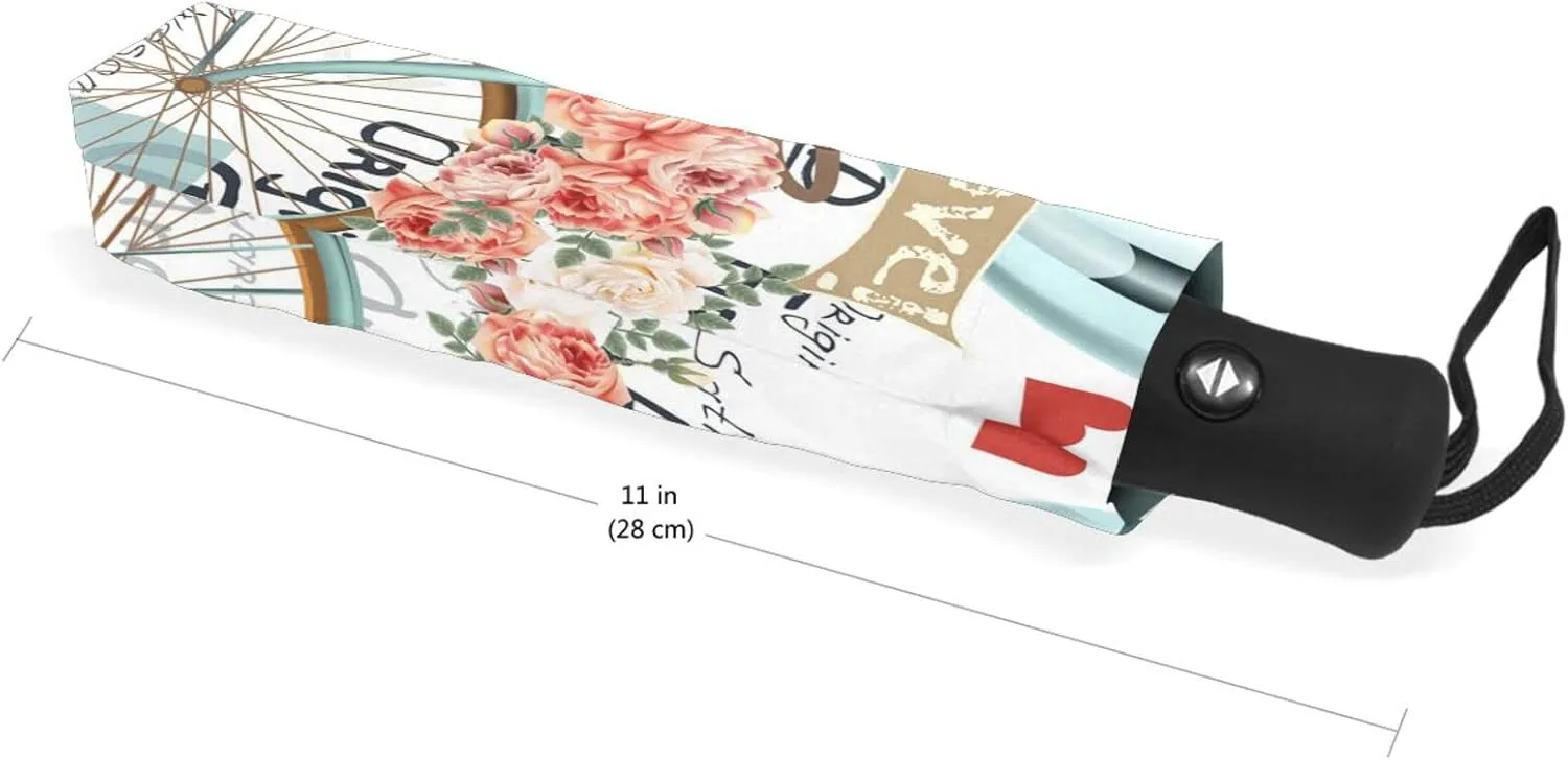 Poeticcity Automatic Folding UPF 50  Anti-UV Rain Umbrella, Auto Open/Close 3 Folds Sun Parasol Canopy Windproof Compact Travel Umbrella