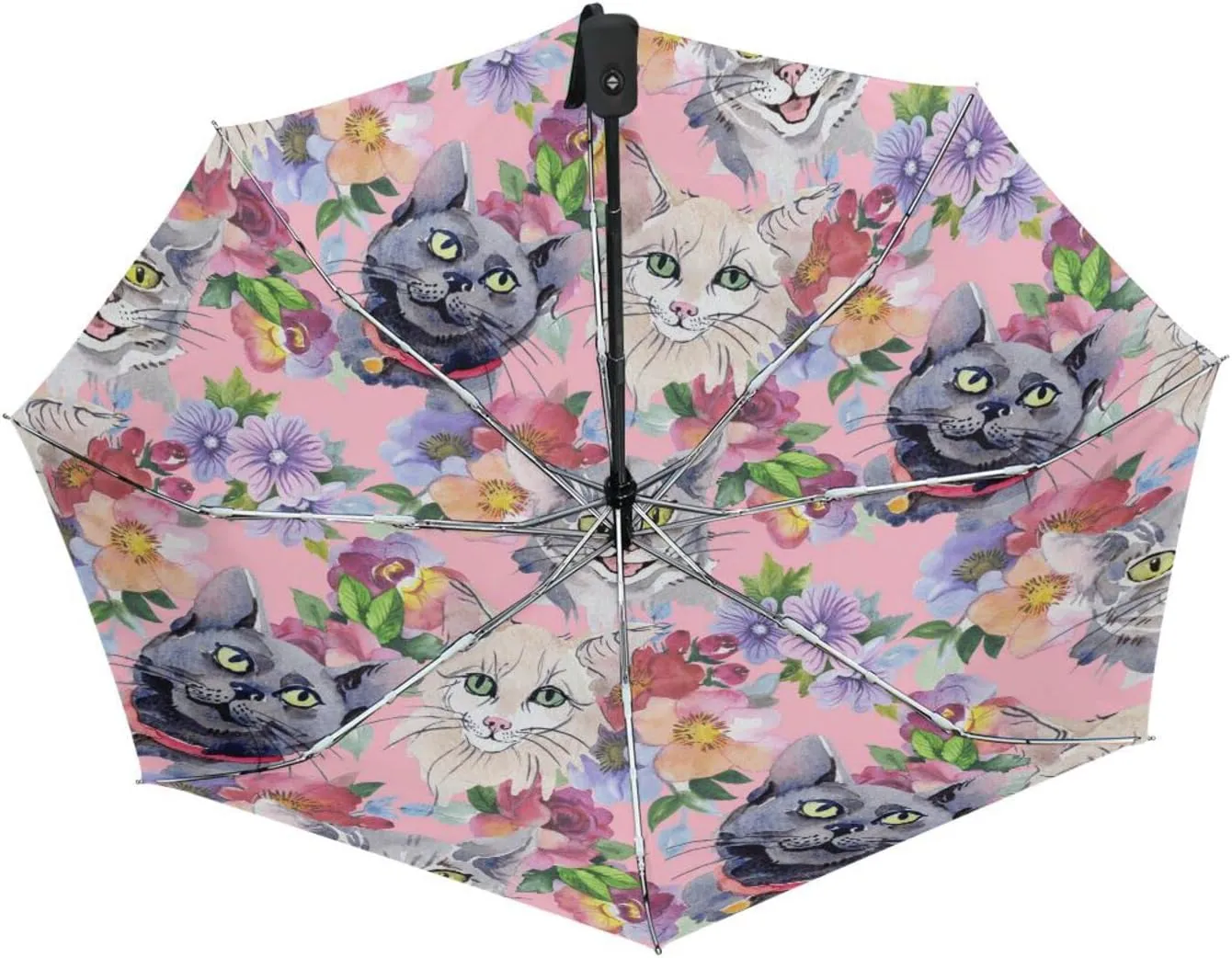 Poeticcity Automatic Folding UPF 50  Anti-UV Rain Umbrella, Auto Open/Close 3 Folds Sun Parasol Canopy Windproof Compact Travel Umbrella