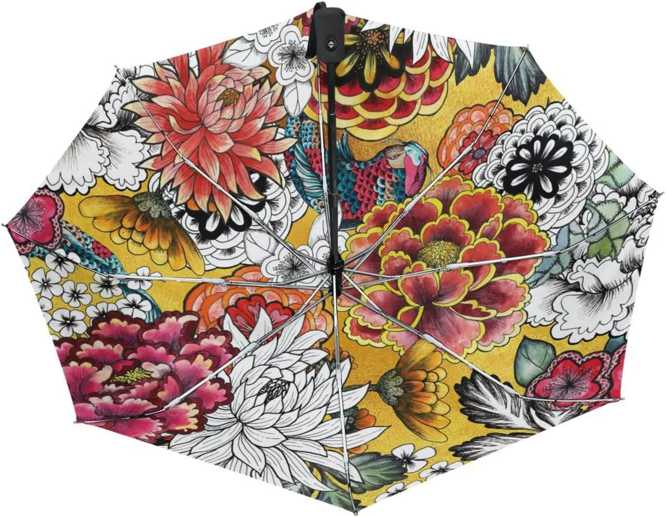 Poeticcity Automatic Folding UPF 50  Anti-UV Rain Umbrella, Auto Open/Close 3 Folds Sun Parasol Canopy Windproof Compact Travel Umbrella