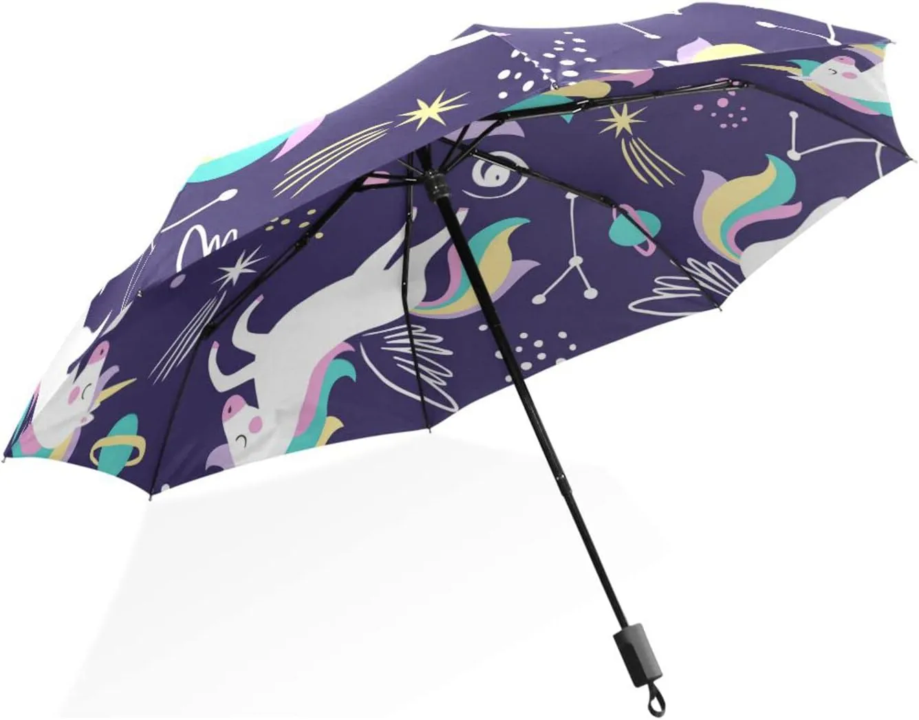 Poeticcity Unisex Manual Folding Rain Umbrella, Foldable Durable Sun Parasol, Collapsible Compact Windproof Portable Umbrellas for Travel