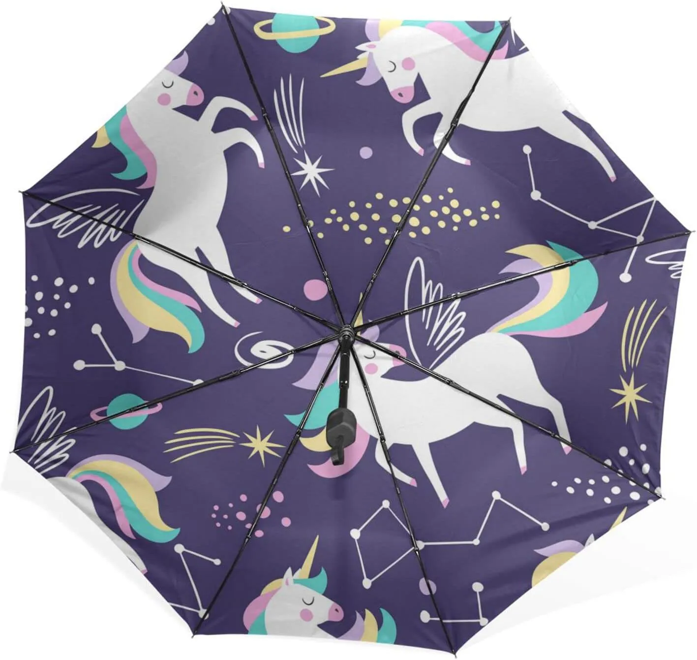 Poeticcity Unisex Manual Folding Rain Umbrella, Foldable Durable Sun Parasol, Collapsible Compact Windproof Portable Umbrellas for Travel