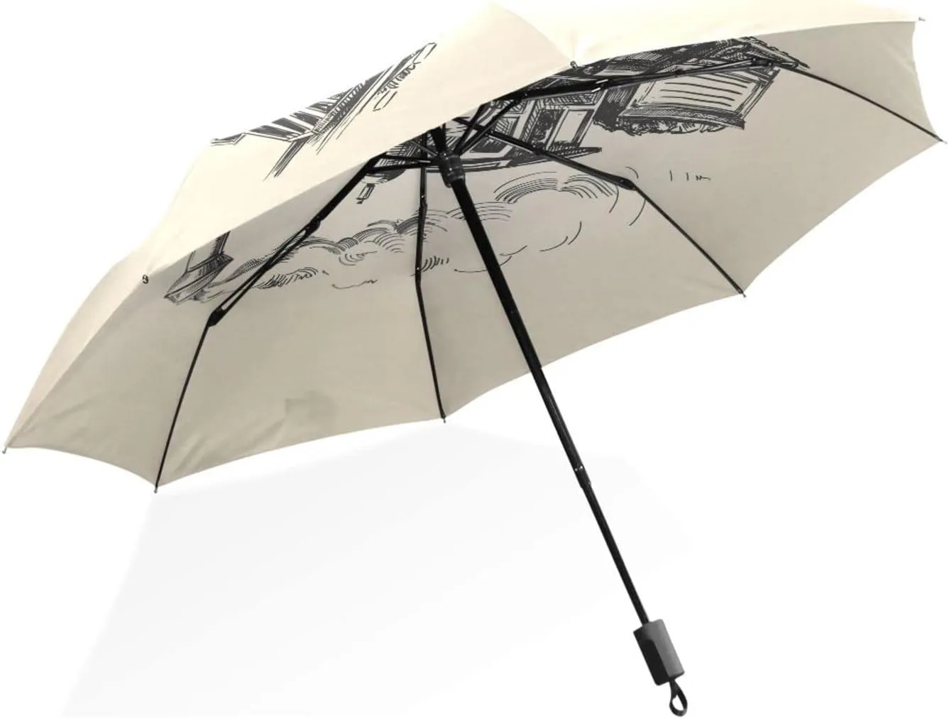 Poeticcity Unisex Manual Folding Rain Umbrella, Foldable Durable Sun Parasol, Collapsible Compact Windproof Portable Umbrellas for Travel