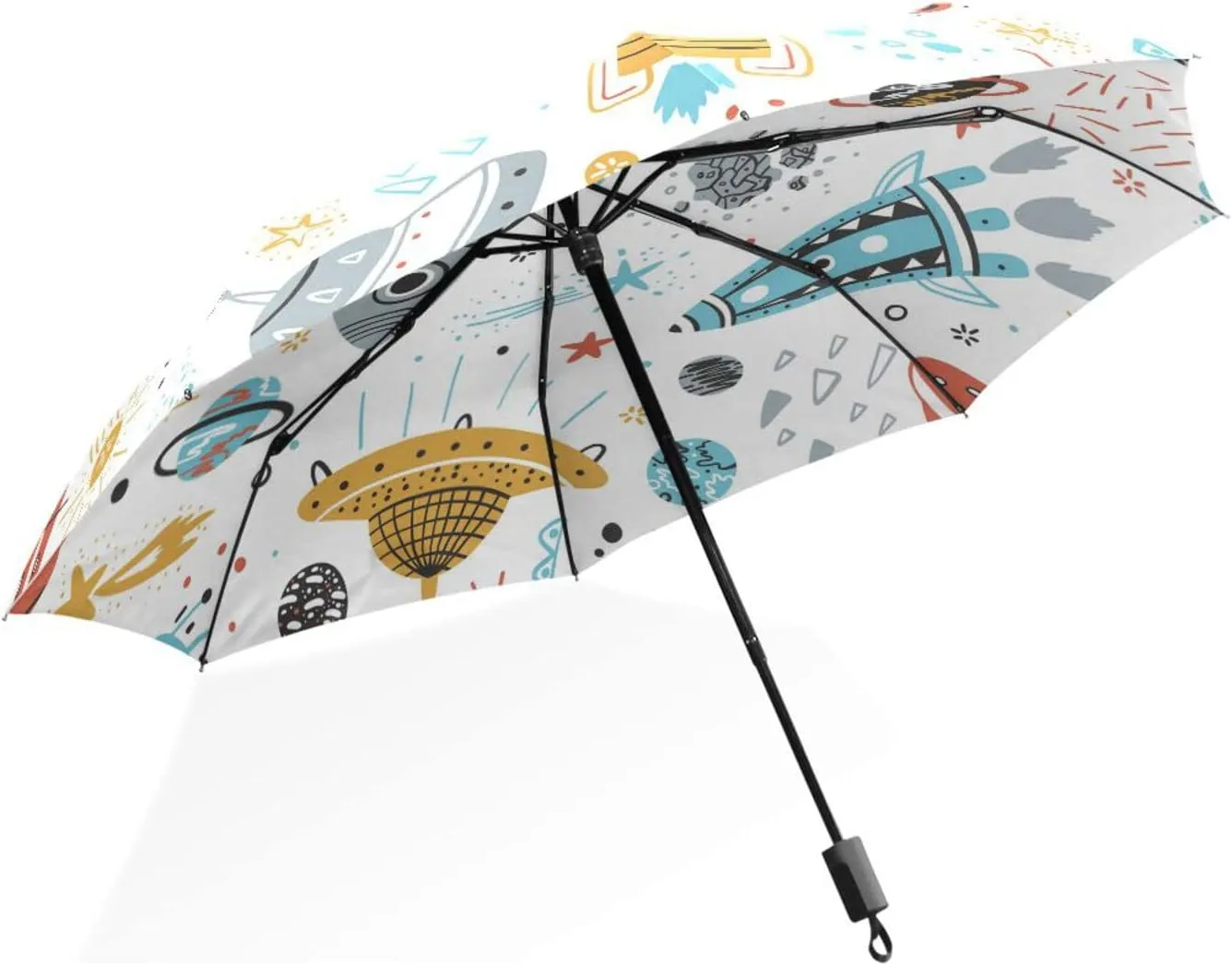 Poeticcity Unisex Manual Folding Rain Umbrella, Foldable Durable Sun Parasol, Collapsible Compact Windproof Portable Umbrellas for Travel
