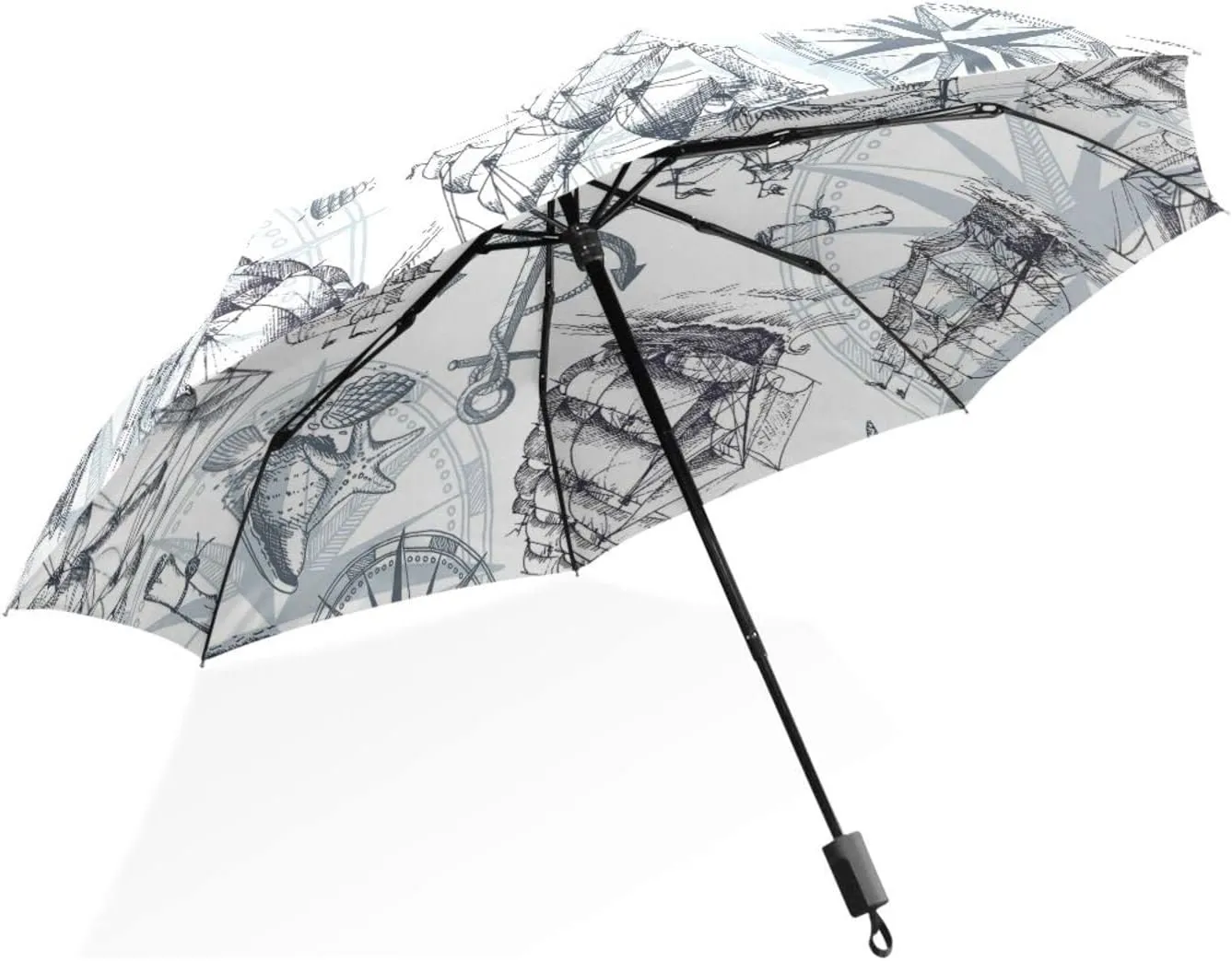 Poeticcity Unisex Manual Folding Rain Umbrella, Foldable Durable Sun Parasol, Collapsible Compact Windproof Portable Umbrellas for Travel
