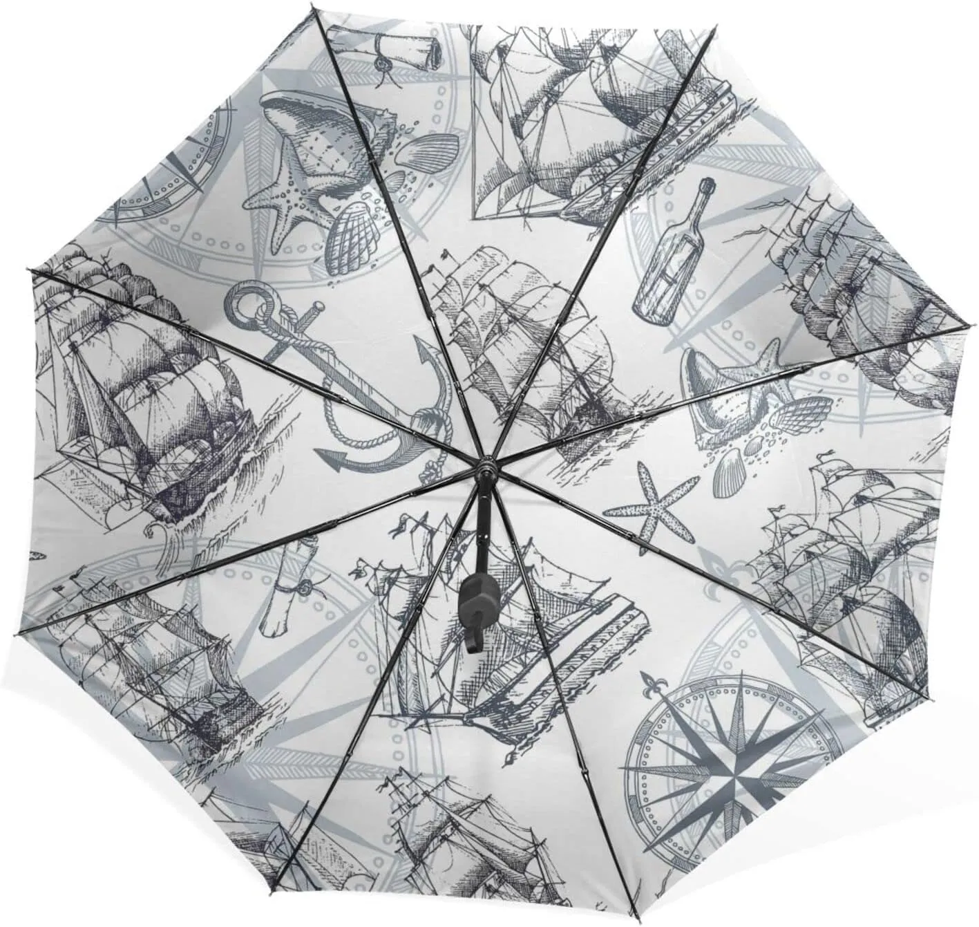 Poeticcity Unisex Manual Folding Rain Umbrella, Foldable Durable Sun Parasol, Collapsible Compact Windproof Portable Umbrellas for Travel