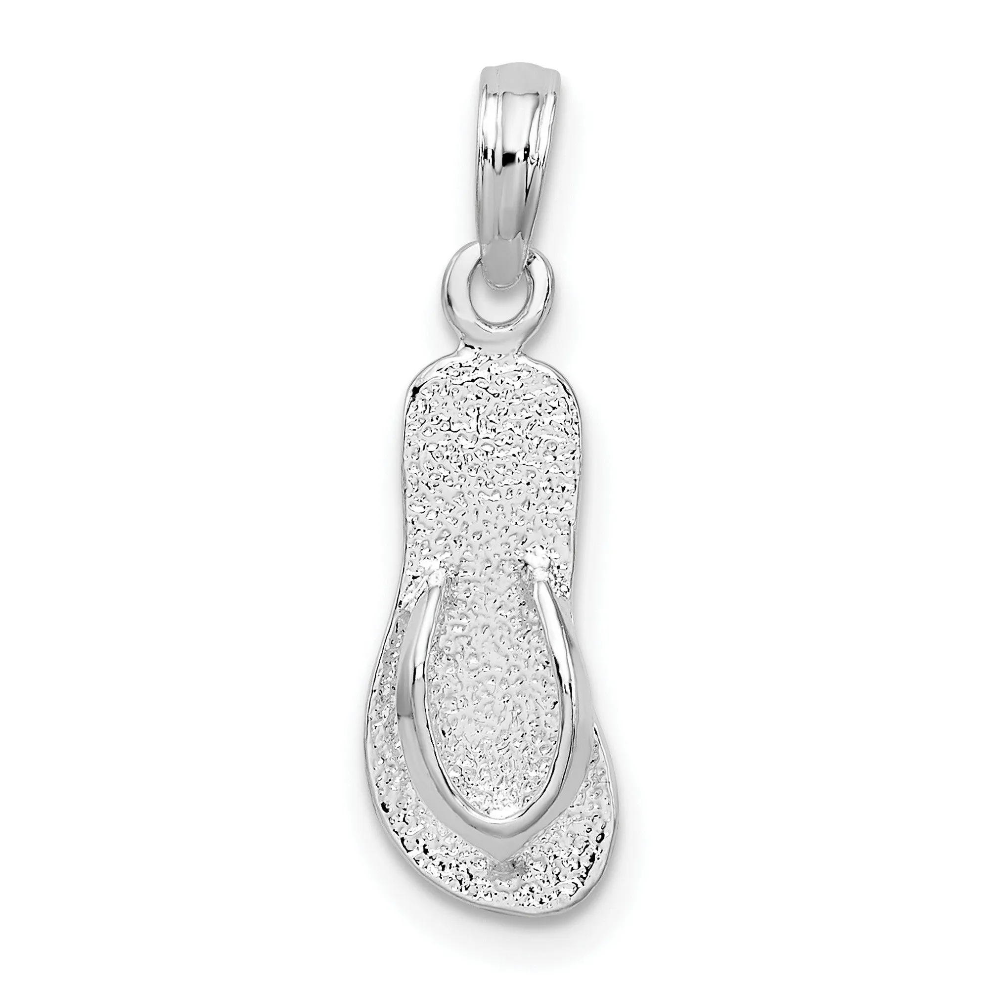 Polished Textured Flip Flop Charm Pendant in Real 925 Sterling Silver