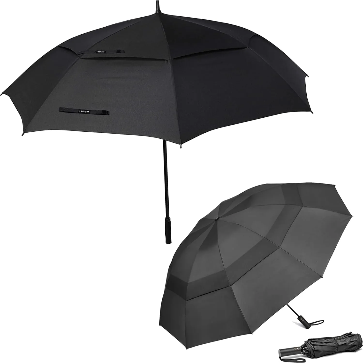 Prospo Huge 72 Inch Golf Umbrella  46 Inch Travel Umbrella 10 Ribs Compact Reverse Automatic Folding Golf Umbrellas, Double Canopy Vented Windproof for Family Men Women