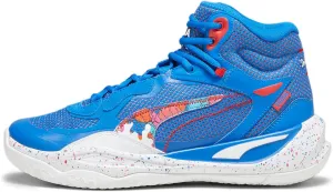 PUMA Mens Playmaker Pro Mid Basketball, Bluemazing-For All Time Red, 9.5