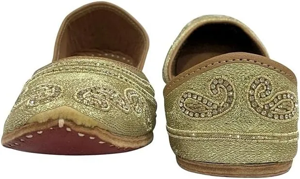 Punjabi Jutti For Women Gold Ethnic Sandal Handmade Shoes Flat Mojari Beaded Traditional Jooti