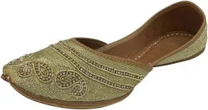 Punjabi Jutti For Women Gold Ethnic Sandal Handmade Shoes Flat Mojari Beaded Traditional Jooti
