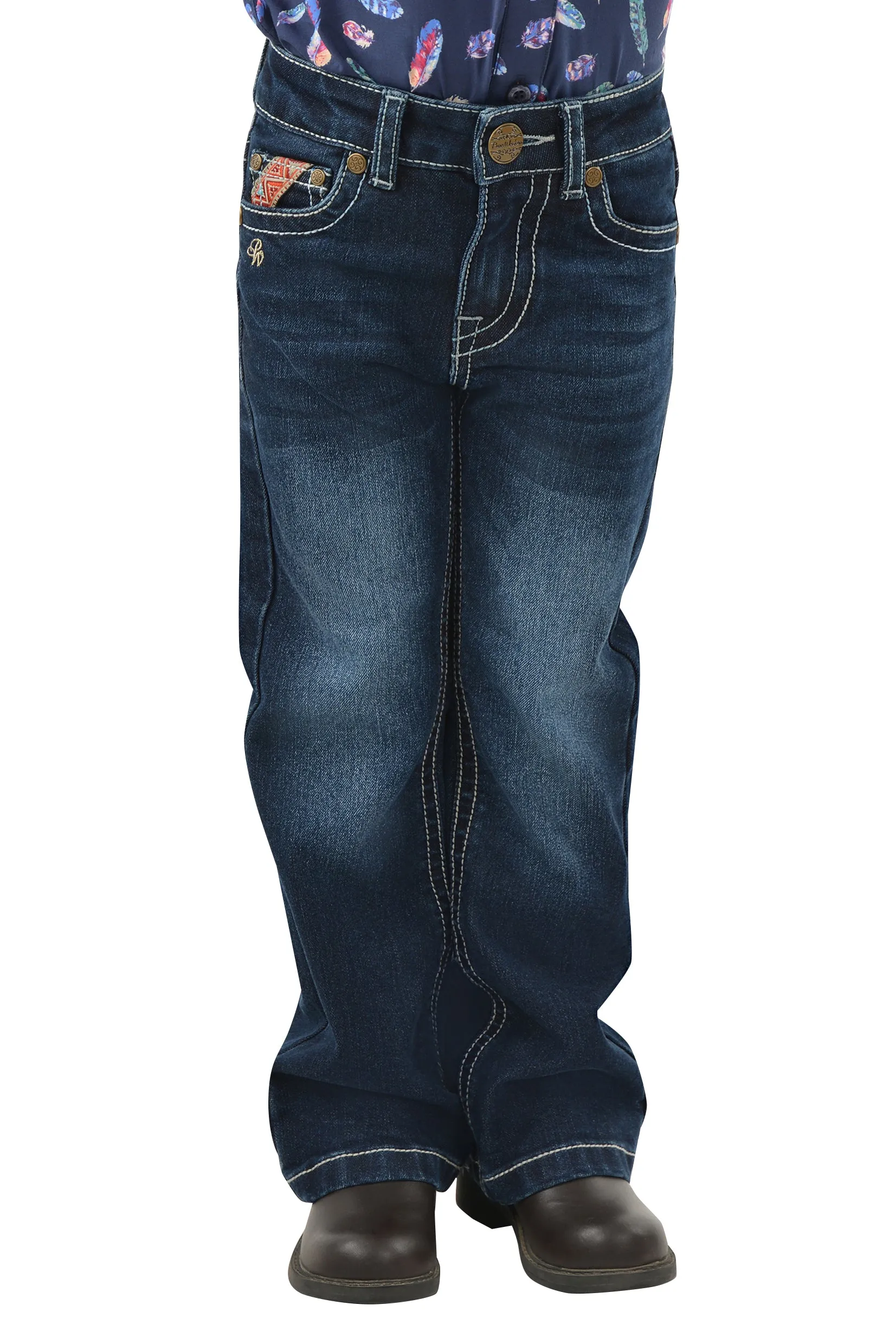 Pure Western Girls Aztec Boot Cut Jean - Darkest Night