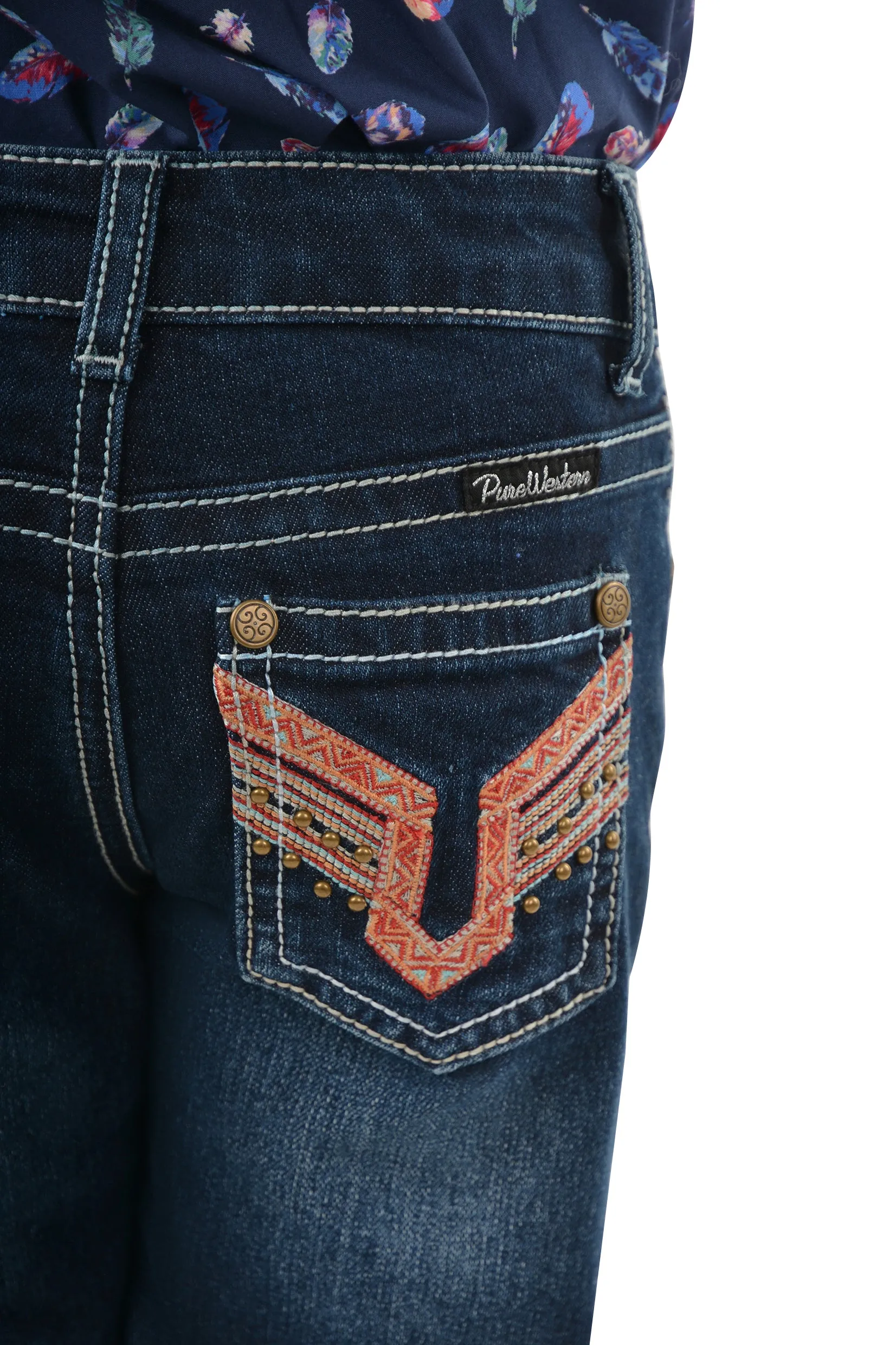 Pure Western Girls Aztec Boot Cut Jean - Darkest Night