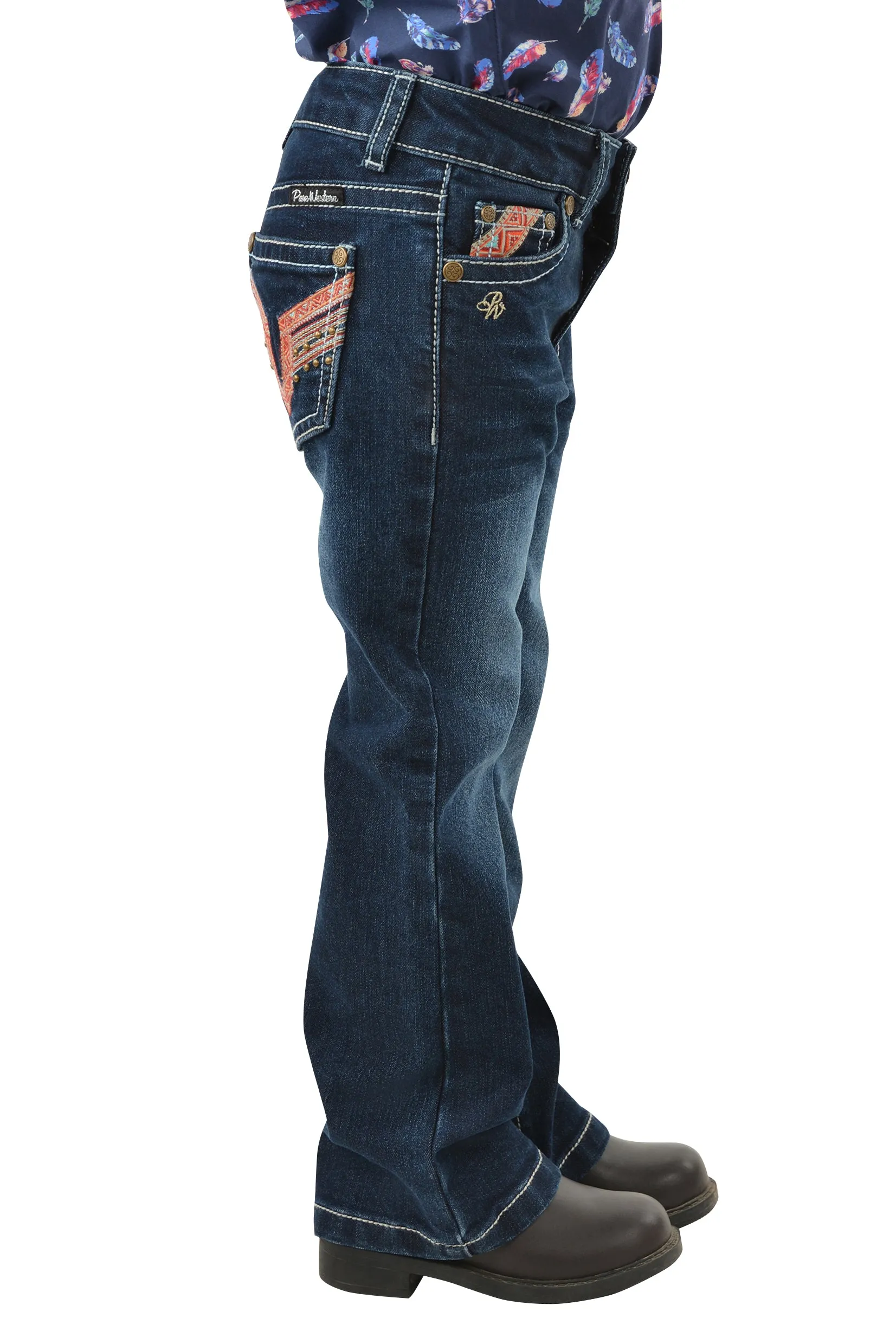 Pure Western Girls Aztec Boot Cut Jean - Darkest Night