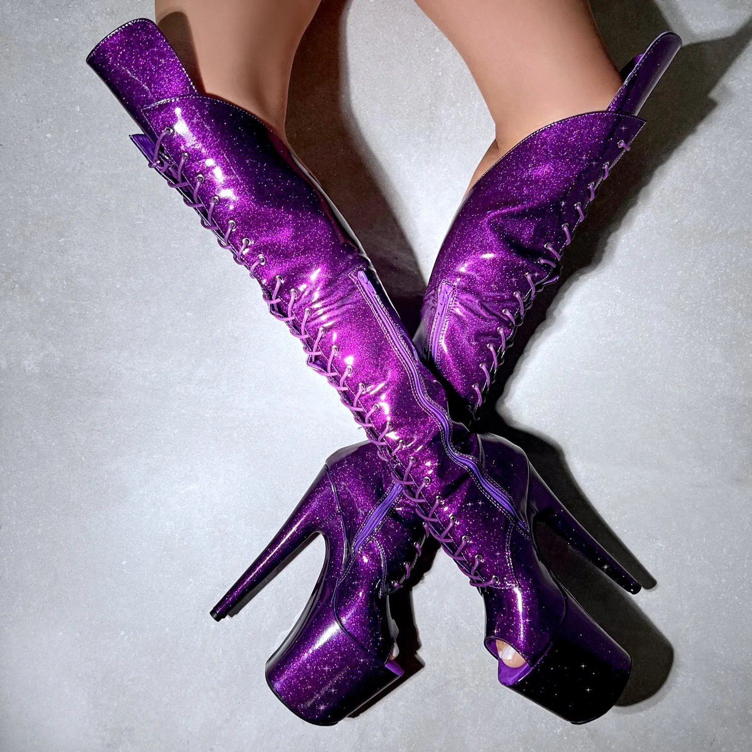 Purple Rain Open Toe Over Knee Boot - 8 INCH  - Old Style - Check description