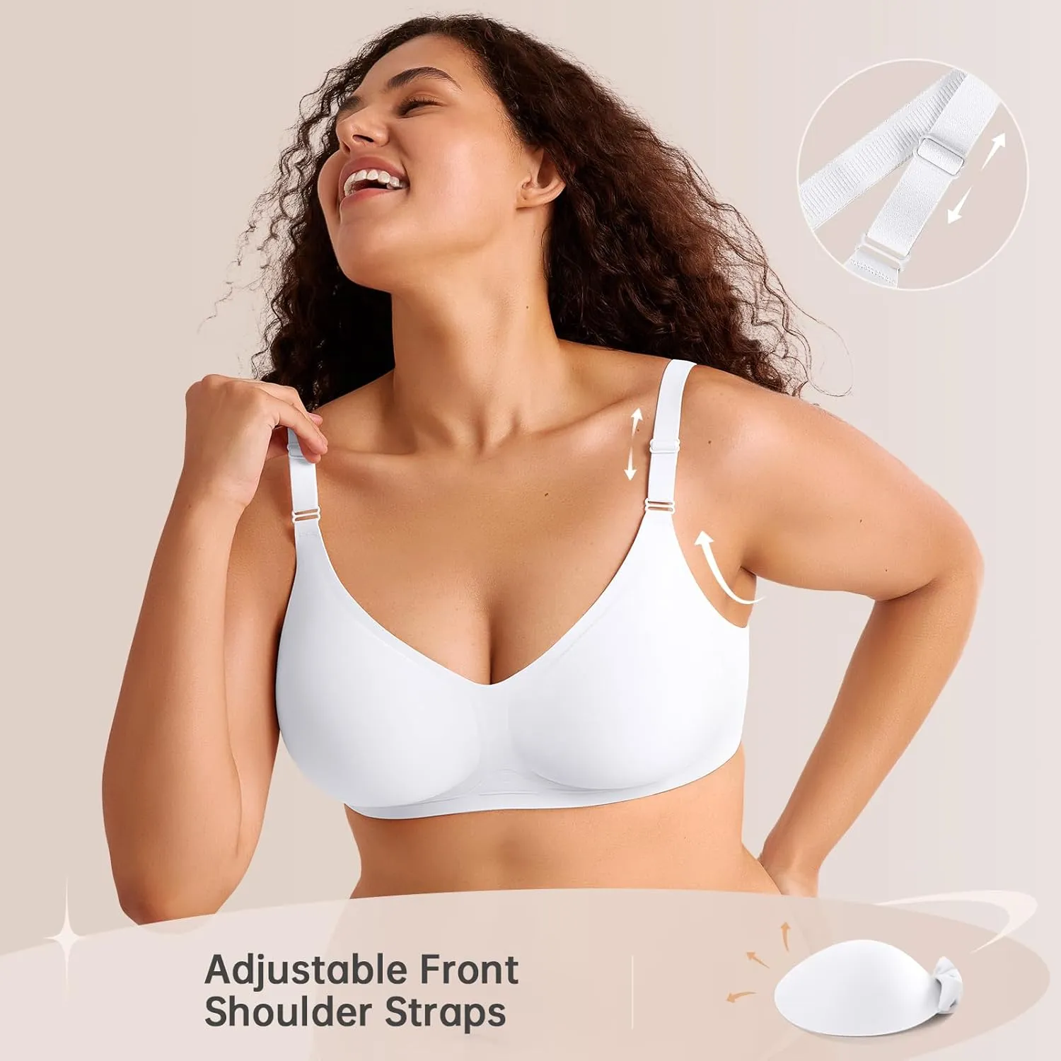 Push Up Seamless Bras for Women No Underwire Support and Lift V Neck Wireless Full Coverage Bralettes Everyday Bras