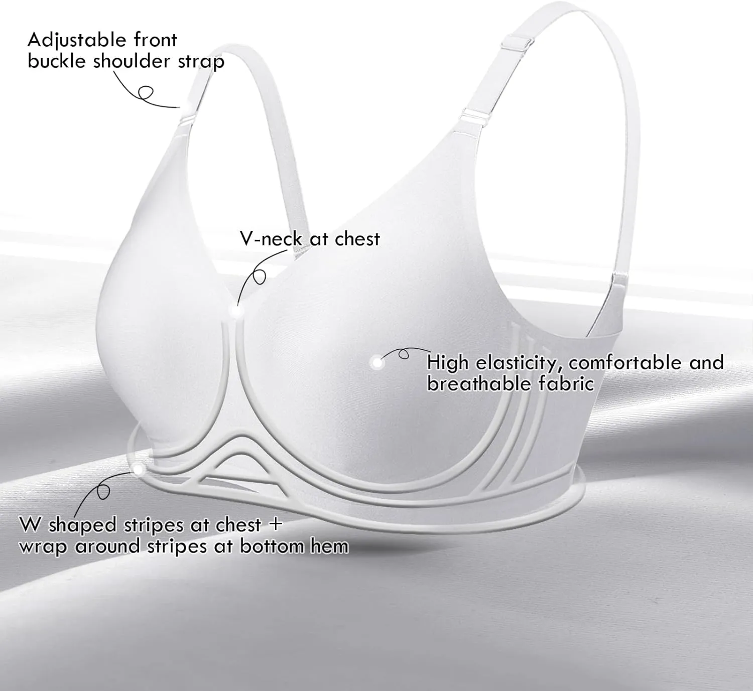 Push Up Seamless Bras for Women No Underwire Support and Lift V Neck Wireless Full Coverage Bralettes Everyday Bras
