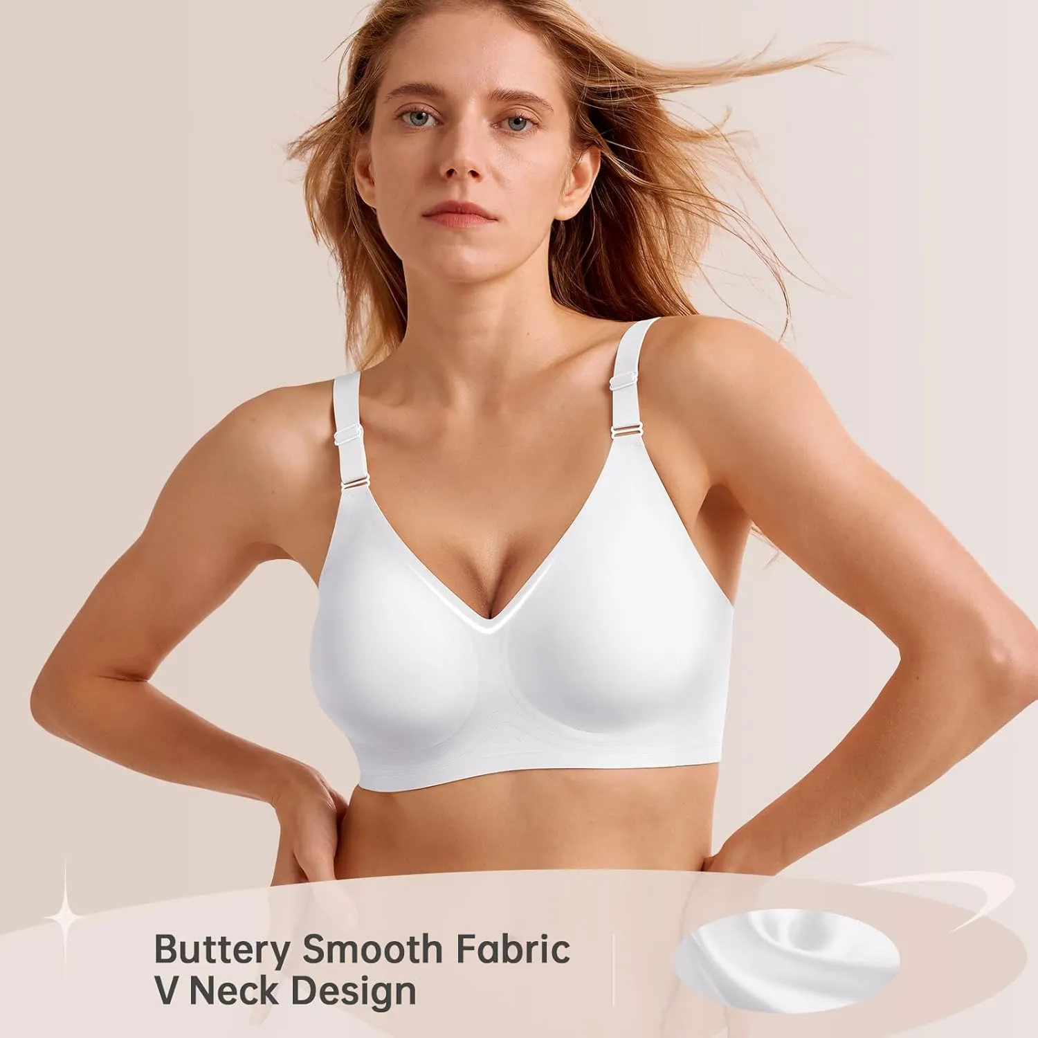 Push Up Seamless Bras for Women No Underwire Support and Lift V Neck Wireless Full Coverage Bralettes Everyday Bras