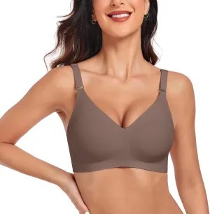 Push Up Seamless Bras for Women No Underwire Support and Lift V Neck Wireless Full Coverage Bralettes Everyday Bras