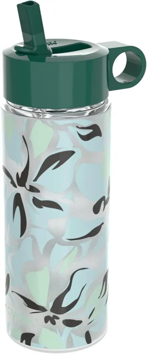Pyrex 17.5-Oz Color Changing Glass Water Bottle with Silicone Coating, Leakproof and Textured Glass Reusable Water Bottle, Eco-Friendly, BPA-Free Silicone Coating, Abstract Motion