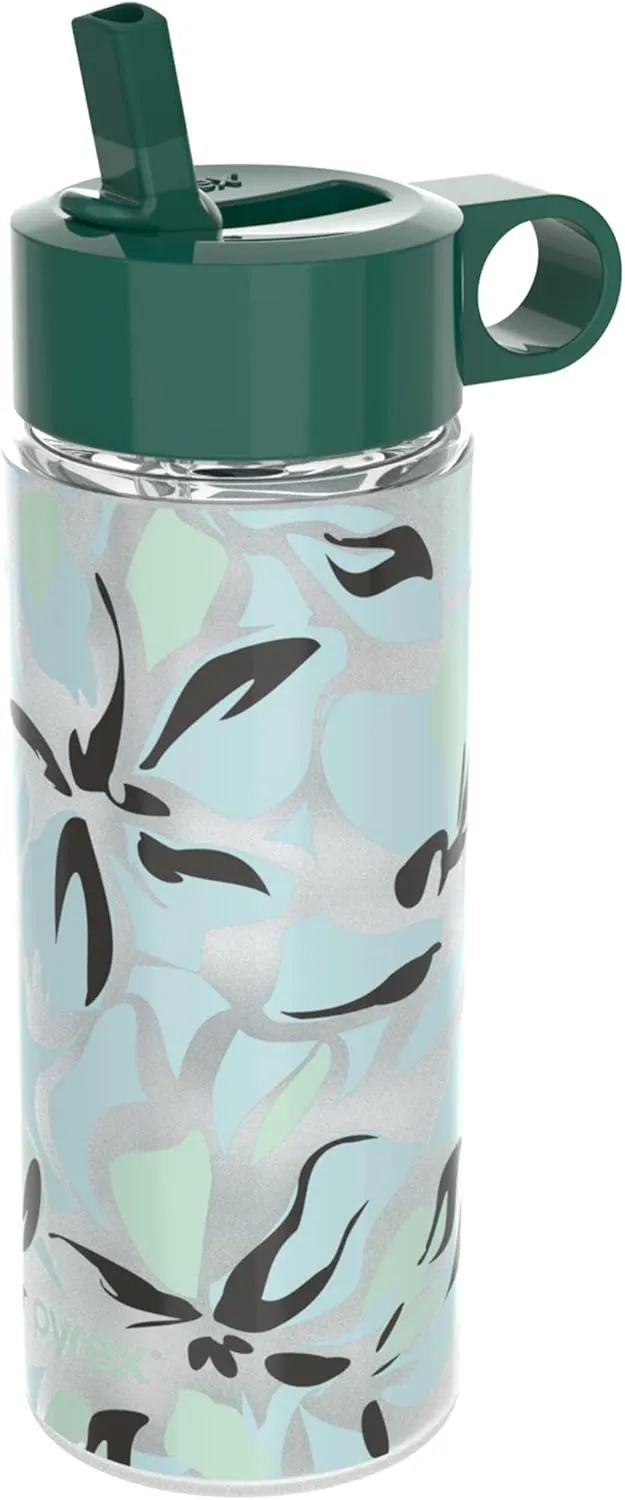 Pyrex 17.5-Oz Color Changing Glass Water Bottle with Silicone Coating, Leakproof and Textured Glass Reusable Water Bottle, Eco-Friendly, BPA-Free Silicone Coating, Abstract Motion
