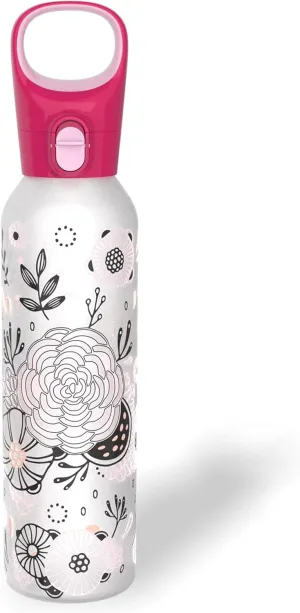 Pyrex 17.5-Oz Color Changing Glass Water Bottle with Silicone Coating, Leakproof and Textured Glass Reusable Water Bottle, Eco-Friendly, BPA-Free Silicone Coating, Floral Pink