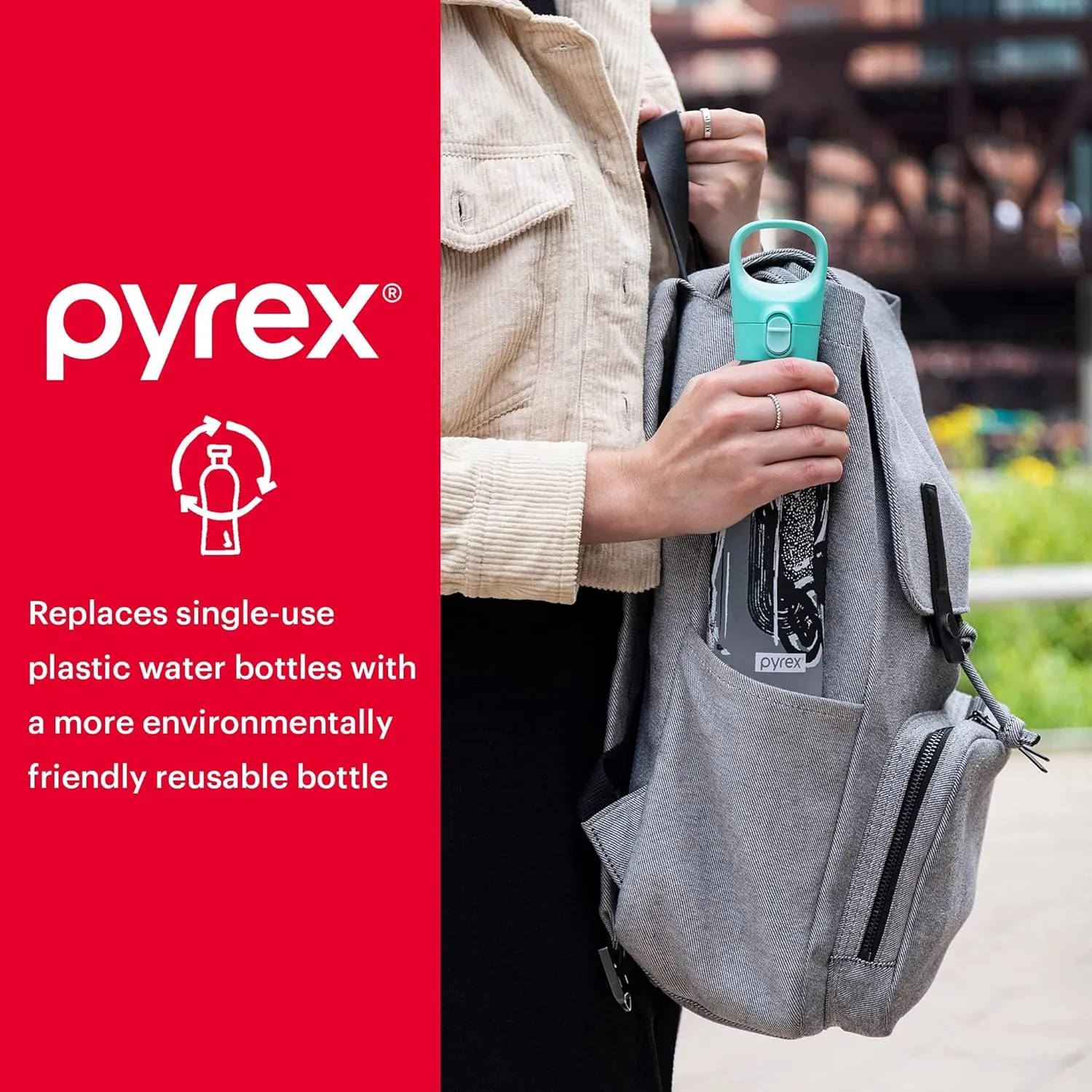Pyrex 17.5-Oz Color Changing Glass Water Bottle with Silicone Coating, Leakproof and Textured Glass Reusable Water Bottle, Eco-Friendly, BPA-Free Silicone Coating, Textural Art