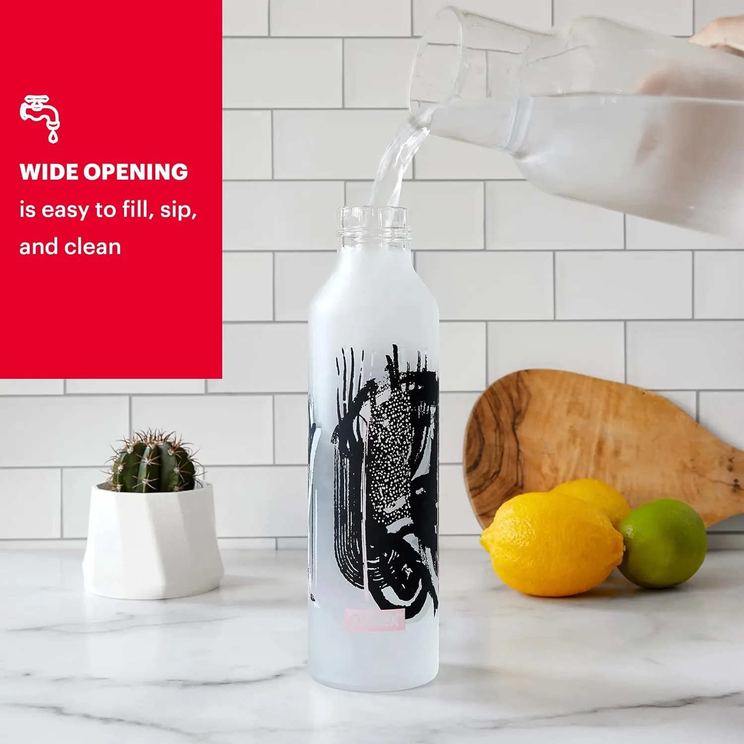 Pyrex 17.5-Oz Color Changing Glass Water Bottle with Silicone Coating, Leakproof and Textured Glass Reusable Water Bottle, Eco-Friendly, BPA-Free Silicone Coating, Textural Art