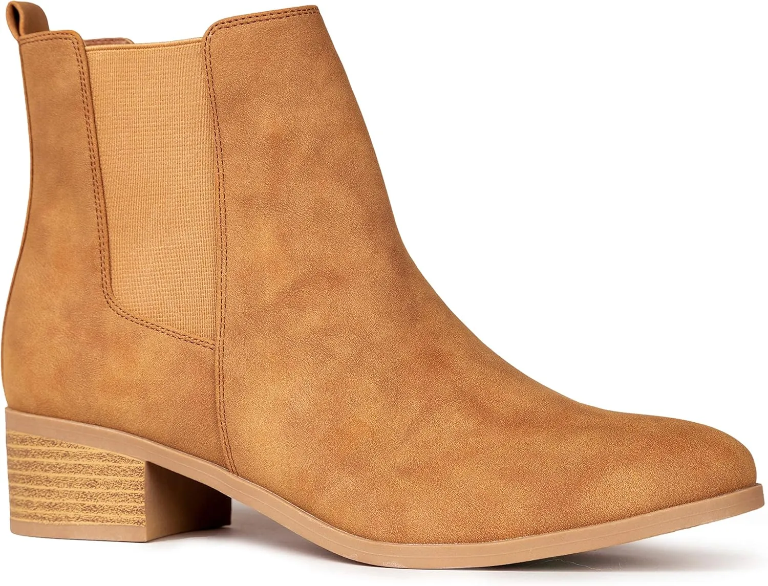 Qupid Women's Repeat | Chelsea Ankle Low Heel Boots, Camel Distress Nubuck, 8