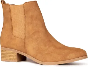 Qupid Women's Repeat | Chelsea Ankle Low Heel Boots, Camel Distress Nubuck, 8