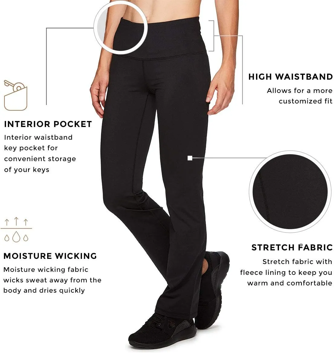 RBX Active Women's Fleece Lined Flared Bottom Athletic Stretch Boot Cut Yoga Pants
