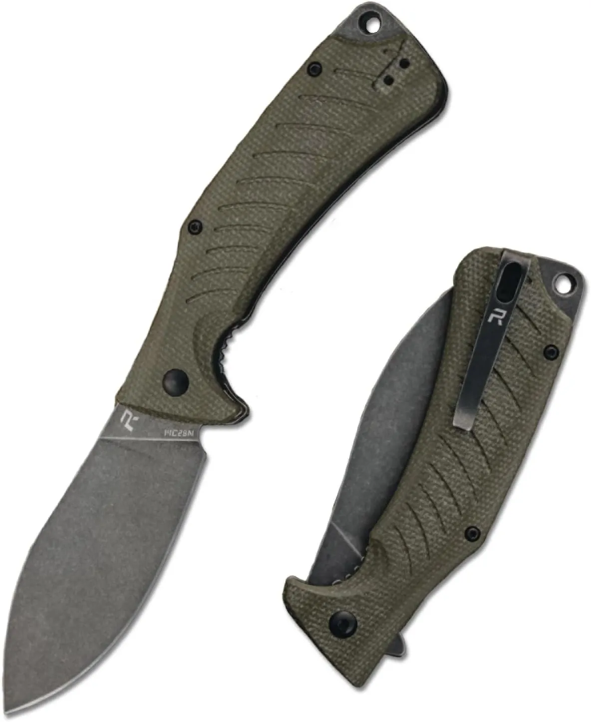 REVO Knives Ness Folding Pocket Knife; 3.375" 14C28N Stonewash Blade with Durable Micarta Handle; Flip Tab Open, Secure Liner lock, Reversible Pocket Clip, EDC Tactical Knife (Green)