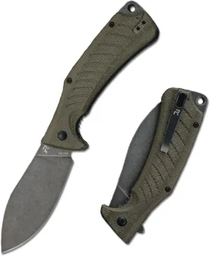 REVO Knives Ness Folding Pocket Knife; 3.375" 14C28N Stonewash Blade with Durable Micarta Handle; Flip Tab Open, Secure Liner lock, Reversible Pocket Clip, EDC Tactical Knife (Green)