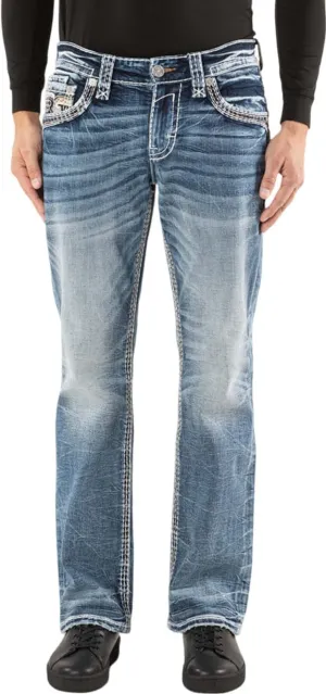 Rock Revival - Mens Esteban B204R Boot-Cut Jeans, Color Medium Blue, Size: 40W x 32L