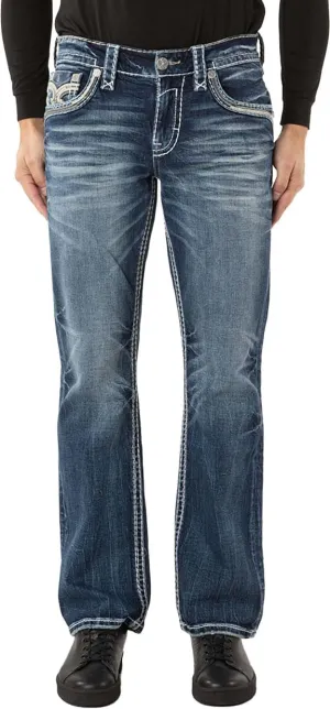 Rock Revival - Mens Jadyn B202R Boot-Cut Jeans, Color Medium Blue, Size: 38W x 32L