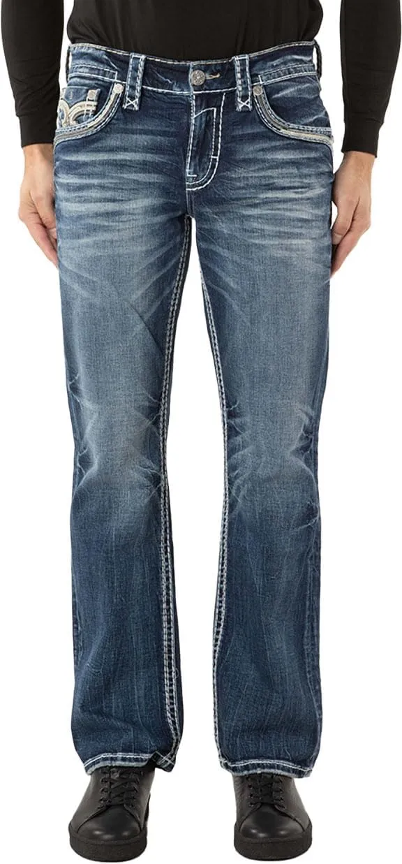 Rock Revival - Mens Jadyn B202R Boot-Cut Jeans, Color Medium Blue, Size: 38W x 32L