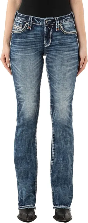 Rock Revival - Womens Grethe B202R Boot-Cut Jeans, Color Medium Blue, Size: 27W x 32L